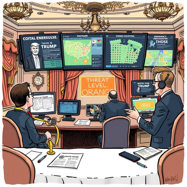 White House correspondents conduct a final walkthrough of table logistics in the Washington Hilton ballroom hours before the start of the annual dinner.