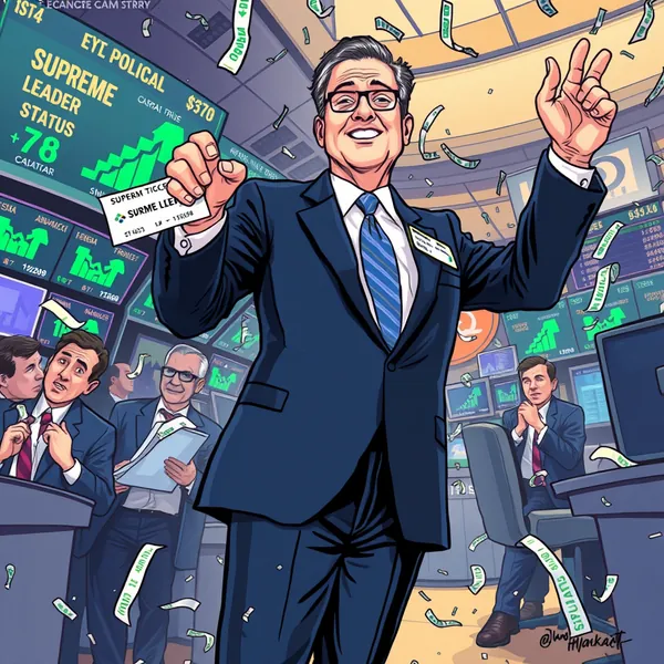 White House Chief Economic Adviser Tomas Ridgeway explains the benefits of prediction markets during a press briefing, with trading charts visible on the screen behind him.