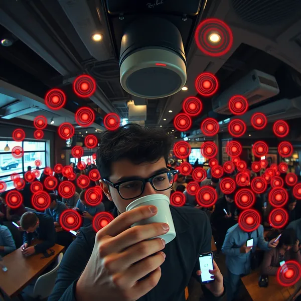 Sociologist Yves Jeanrenaud demonstrates his Nearby Glasses app, which detects smart eyewear Bluetooth signatures, in his development workspace.