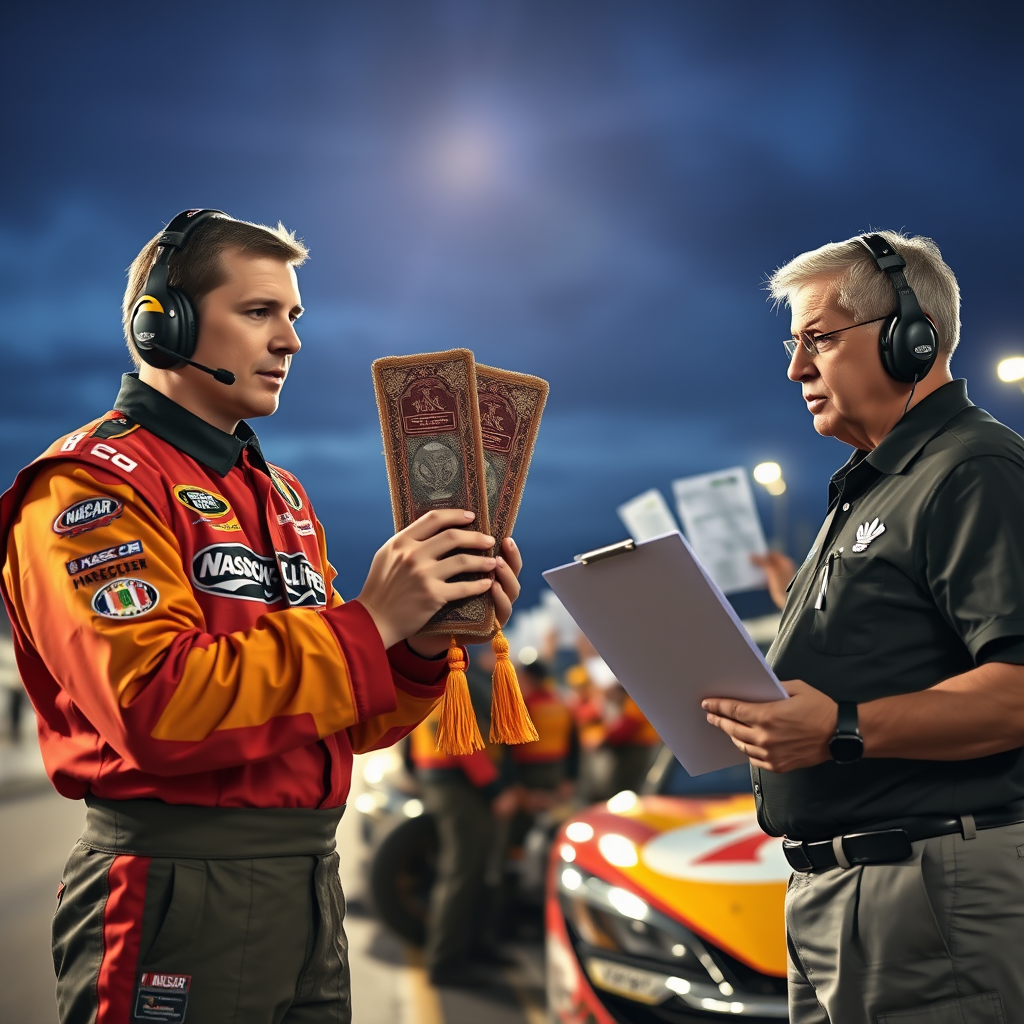 Crew chiefs crowd around a designated results binder during NASCAR practice at COTA, attempting to manually transcribe data as mandated by the sanctioning body's new physical bookmark protocol.